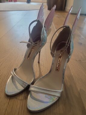 Sophia Webster Silver Iridescent 'Chiara' Winged High Heel Sandals - Silver/Pink